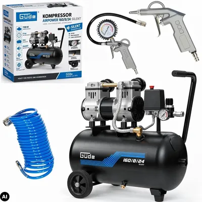 Produktbild von Güde Flüster Kompressor Airpower 160/8/24 SILENT Leise + 3er Druckluft Set
