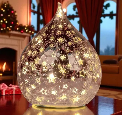 Produktbild von formano LED Deko Tropfen Sterne Rose-Gold 21cm Glasleuchte Crackle-Optik + Timer