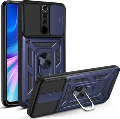 Produktbild von Redmi Note 8 Pro Hülle mit 360° Drehbarer Magnetische Ring Ständer Halter Dia Kameraschutz TPU Bumper Silikon Schutzhülle für Xiaomi Redmi Note 8 Pro Blau