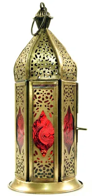 Produktbild von Orientalische Metall/Glas Laterne in Marrokanischem Design, Vintage Windlicht, Mehrfarbig, Glas,Metall,Eisen, Farbe: Rot, 20*8*8 cm