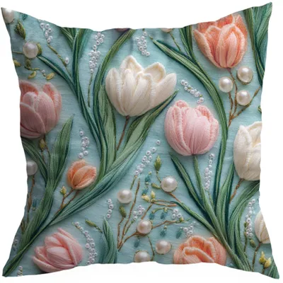 Produktbild von HomeView Frühling Dekoratives Kissenhülle Blumen Tulpen 40x40 cm