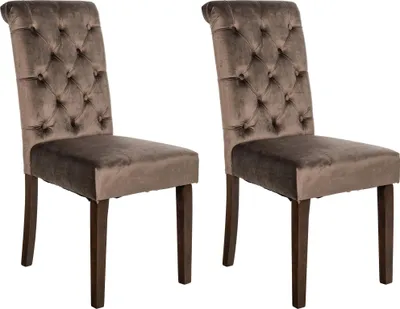 Produktbild von CLP 2er Set Esszimmerstühle Lisburn Mit Lehne im Chesterfield Design braun Material Samt