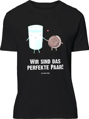 Produktbild von Mr. & Mrs. Panda Tshirt Milch Keks - Schwarz - Geschenk, Oversize T-Shirt, Lustige Sprüche, Shirt, Cookie, Milk, Kaffee, Großes, Kekse
