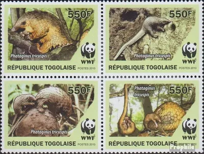 Produktbild von Briefmarken Togo 2010 Mi 3454-3457 Viererblock (kompl.Ausg.) postfrisch Weißbauchschuppentier