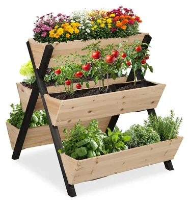 Image de Jardinière surélevée verticale avec 5 jardinières en bois de sapin