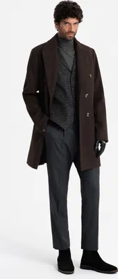 Produktbild von Ombre Clothing Płaszcz męski dwurzędowy Touray ciemnobrązowy L