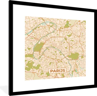 Produktbild von MuchoWow® Gerahmtes Poster Paris - Stadtplan - Vintage - Karte 40x40 cm - Poster mit Schwarzem Bilderrahmen Wandposter Rahmen Foto Bilder - Poster - Plakat im Rahmen