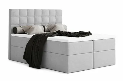 Produktbild von Boxspringbett MERA OHNE Topper, mit Bettkasten, Bonellfederkern H3, Doppelbett, Polsterbett mit Stauraum, (120x200, Hellgrau - AURA 15)