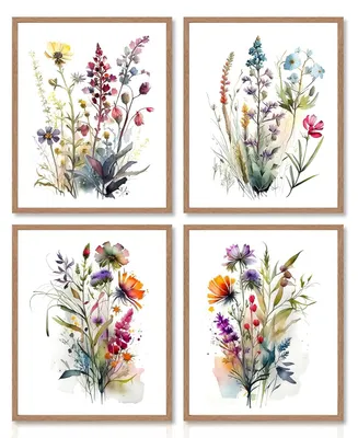 4er-Set Leinwand-Wandkunst, Blumen, 20x25 cm, ungerahmt
