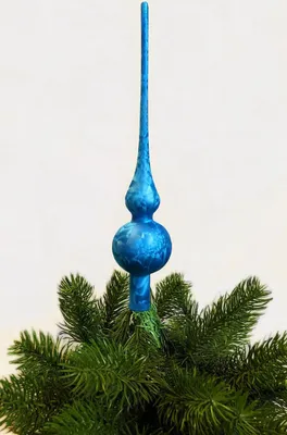 Produktbild von JACK by Thüringer Glas Eislack Christbaumspitze 28cm + 12x Christbaumkugeln 6cm Spitze Weihnachtskugel Set, Farbe:Meerblau