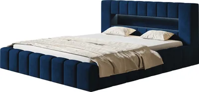 Produktbild von Polsterbett AMBER mit LED Beleuchtung Doppelbett 200 x 200 cm mit Lattenrahmen und Bettkasten, Farbe: Blau