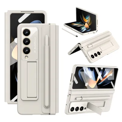 Immagine prodotto di Custodia in pelle per Samsung Galaxy Z Fold 4 5G con cerniera in pelle, protezione dello schermo, supporto e porta stilo Bianco