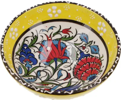 Produktbild von 1 Stk. Orientalische Keramikschüssel, Schale, Müslischale, Handbemalt - Ø 12 cm /Model 31, Gelb, Schalen, Schüsseln