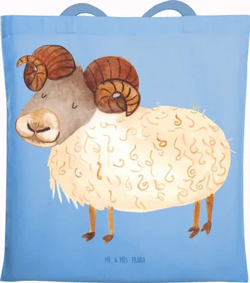 Produktbild von Mr. & Mrs. Panda Schultasche Sternzeichen Widder - Sky Blue - Geschenk, Tote Bag, Shopping Tasche, Schafbock, Geburtstag April, Bock, März, Jutebeutel, Stoffbeutel