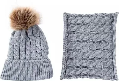 Produktbild von Grau Kinder Mütze und Halstuch Set für kaltes Wetter KP21524