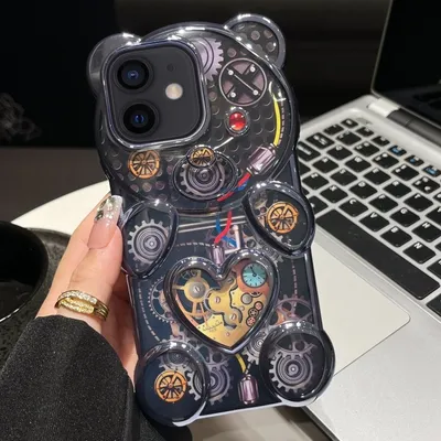 Produktbild von Für iPhone 11 Bear Shaped Embossed Electroplated TPU Phone Case (Blue)