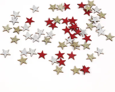 Produktbild von Oblique Unique Holz Sterne Deko Set Holzdeko Konfetti Weihnachtsdeko Tischdeko Streudeko für Weihnachten - rot gold weiß