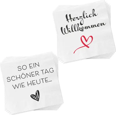 Produktbild von Servietten "Willkommen" 40er Set 3lagig 2 verschiedene Motive Papierserviette Motivserviette stoffähnlich Tuch