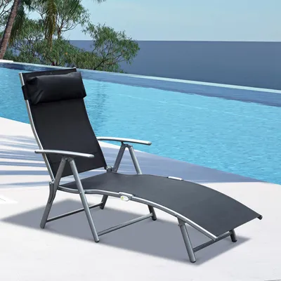 Produktbild von SUGIFT Sonnenliege klappbar mit Kissen, Gartenliege Liegestuhl, Textilene-Stoff, Schwarz | 137 x 63,5 x 100,5 cm | bis 165 kg | 7-fach verstellbar