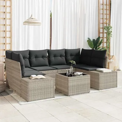 Produktbild von "Rabatt" Gartensofa-set - Balkonmöbel/Terrassenmöbel - 8 pcs Hellgrau und Dunkelgrau Poly-Rattan - Lounge-Dining set CC13059