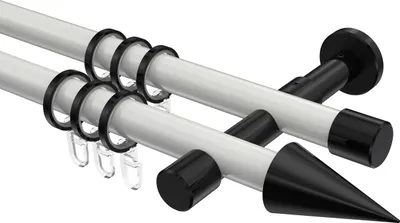 Produktbild von Interdeco Gardinenstange / Vorhangstange Weiß / Schwarz, Typ Prestige Savio (Kegel), 20 mm Ø 2-läufig, 220 cm