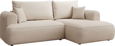 Produktbild von Selsey Ovo Mini - Eckschlafsofa rechtsseitig mit Stauraum, Easy-Clean-Chenille-Bezug, creme