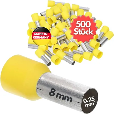 Image de 500 embouts Kalitec AE02508GE isolés 0,25mm² 12mm de long jaune I  Germany I Qualité industrielle