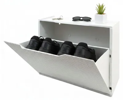 Produktbild von Schuhständer mit 1 Klappentür in Polypropylen Rattan Effekt, Schuhständer mit 1 Kipp modularen Satz, 100% Italy, 51x18h40 cm, Weiß