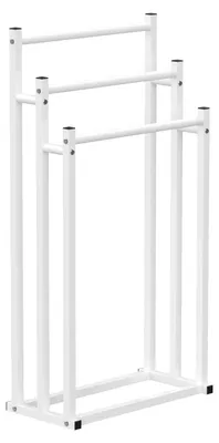 Image de Porte-serviettes autoportant - Étagère à serviettes à 3 niveaux - Acier inoxydable - Support pour serviettes de bain - Organisateur de salle de bain - Blanc