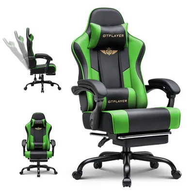 Produktbild von GTPLAYER Gaming Stuhl Chair Gamer Sessel - Ergonomischer Gamer Stuhl mit Fußstütze Kopfstütze und Lordosenstütz Höhenverstellbar Gamingstuhl grün