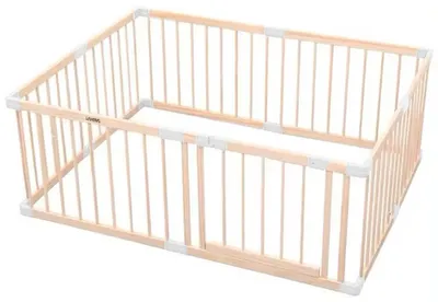 Produktbild von Laufstall Baby aus massivem Kiefernholz - Sichere UNLACKIERTE Laufgitter Baby mit Tür - & einfacher Auf- und Abbau in 10 Minuten - 140x200cm