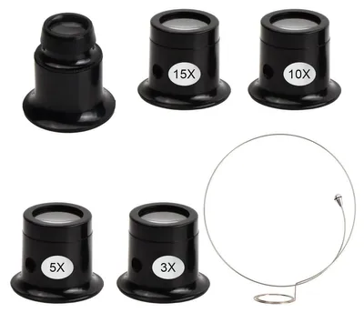 Produktbild von Uhrmacherlupe Lupenbrille Augenlupe - 5 Linsen - 3x, 5x, 10x, 15x, 20x - Weiß - Für Uhren, Schmuck und Münzen