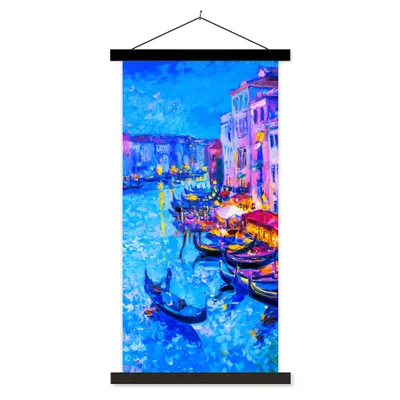 Produktbild von MuchoWow® Textilposter Malerei - Italien - Boot - Wasser - Architektur 40x80 cm mit schwarzem Rahmen - Wandemalerei