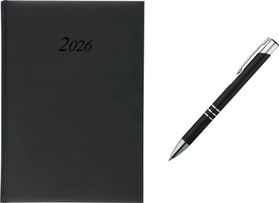 Produktbild von Wochenplaner 2026 / Buchkalender / 17,2x24cm / Farbe: schwarz + Kugelschreiber