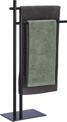 Immagine prodotto di Portasciugamani da terra Relaxdays, portasciugamani a due bracci, L x P x A: 87,5 x 51 x 20 cm, acciaio, appendiabiti da bagno, nero