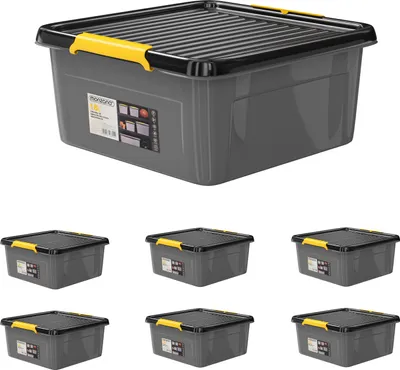 Image de MONZANA® 6x Caisse de rangement 18 L robuste avec couvercle hermétique empilable sans BPA gain de place caisse de rangement organisateur