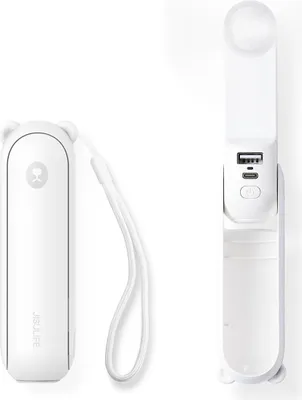 Zdjęcie produktu dla Mini wentylator wiatrak przenośny z funkcją powerbanka latarką USB-A USB-C 2000mAh - biały