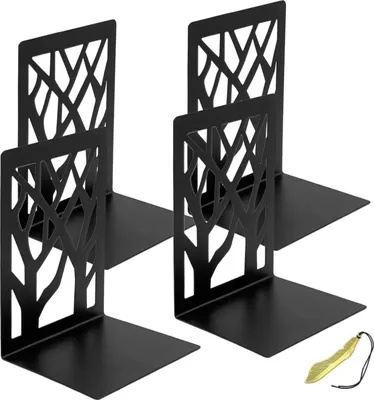 Zdjęcie produktu dla Nowoczesne metalowe podpórki do książek na półkę, 12X9X16cm, czarne, zestaw 2 sztuk