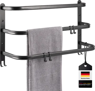 Produktbild von bremermann Wand-Handtuchhalter, 3 gestufte Ablagen, Handtuchstange zur Wandmontage, schwarz