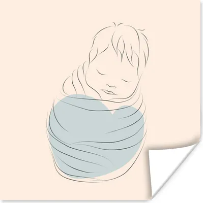 Produktbild von MuchoWow® Poster Baby - Pastell - Strichzeichnung 50x50 cm - Wohnzimmerdekoration