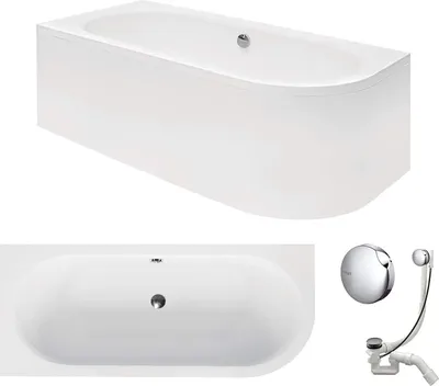Produktbild von VBChome Eckbadewanne Acryl 170x75cm Set Schürze Siphon Ablaufgarnitur Moderne Badewanne 2 Personen Wanne Weiß Eckwanne Komplettset设计äft mit Ablauf Zubehör
