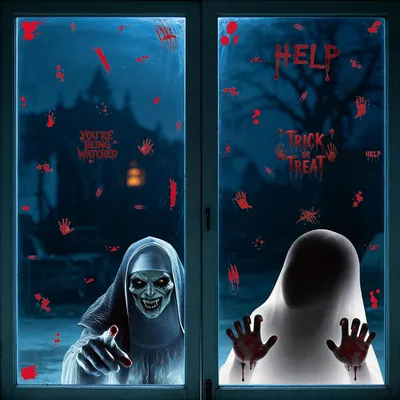 Produktbild von 4 Stück Halloween Fensteraufkleber für gruselige Dekoration, Innen- und Außendeko für Partys und Spukhäuser
