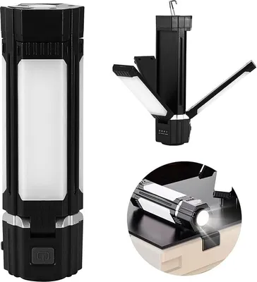 Produktbild von LED-Tragbare-Campingleuchte, 90-Grad-Drehung,3000mAh Campinglampen, wiederaufladbare Taschenlampe, faltbare Zeltleuchte, geeignet für Camping-Notfälle