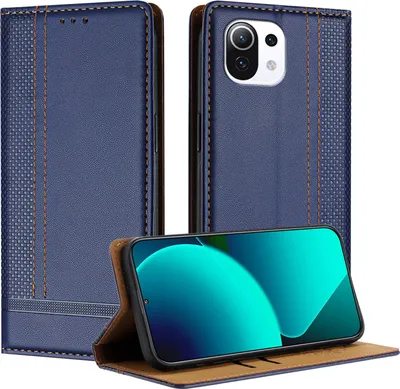 Produktbild von Handyhülle für Xiaomi 11 Lite Leder Flip Klappbare Schutzhülle mit Standfunktion Blau