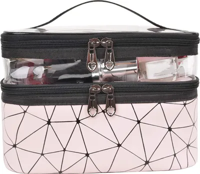 Produktbild von Kulturbeutel, doppellagige Kosmetiktasche, transparent, groß, Reise-Make-up-Tasche, Organizer, Kulturbeutel für Damen und Herren,