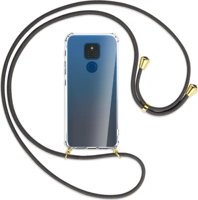 Produktbild von Handykette Backcover-Schutzhülle mit Band (Metall goldfarben) für Motorola Moto E7 Plus - dunkelrot