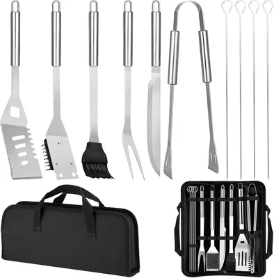 Zdjęcie produktu dla Zestaw akcesoriów do grillowania 11-częściowy, stal nierdzewna, z etui, do ogrodu