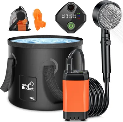 Obrázok produktu pre Kempingová sprcha s pumpou 3000mAh, skladacie vedro 20L, hadica 2 m, pre cestovanie