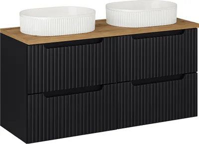 Produktbild von Doppelwaschtisch 120.4cm Riva mit 4 Schubladen, Schwarz und Holzoptik