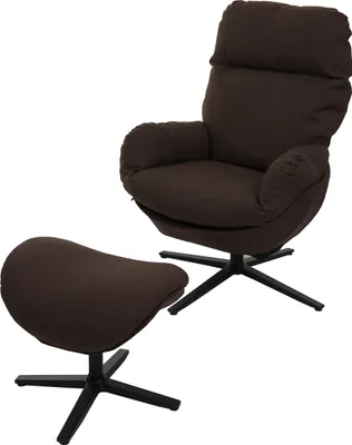 Produktbild von Relaxační křeslo + taburet HWC-L12, TV křeslo houpací funkce, otočné, kov tkanina/textil hnědý